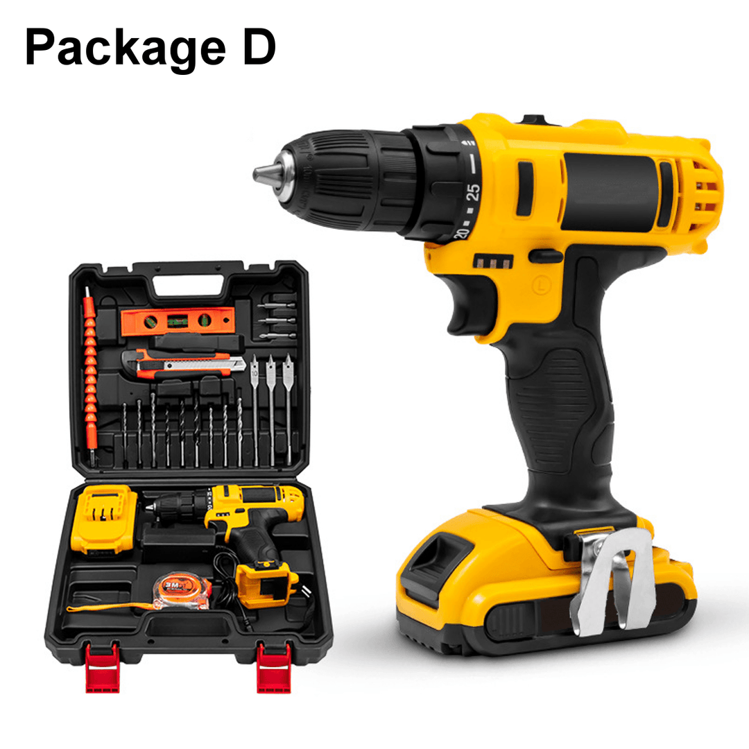 21V 520N.M Electric Drill Cordless Rechargeable Screwdriver Hammer Drill Set W/ Battery - MRSLM