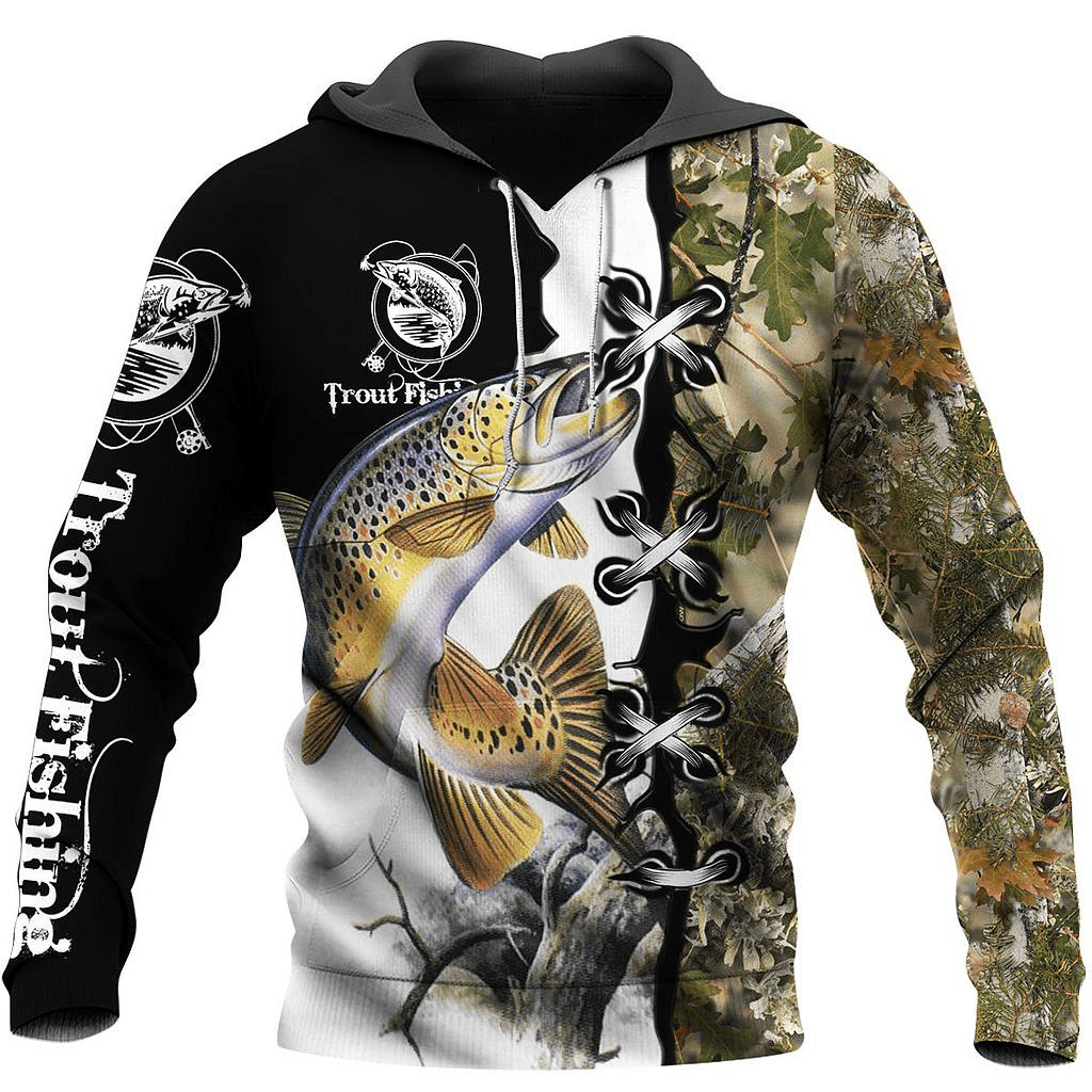 Fishing Enthusiasts Hoodie Digital Printing Outdoor Sports Loose Hoodie with Hood - MRSLM