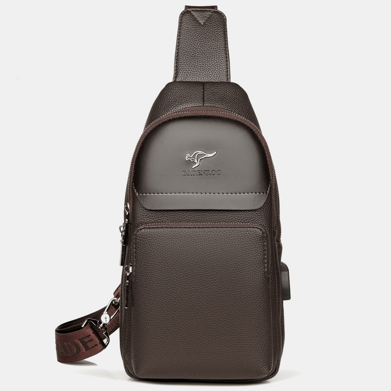 Men Faux Leather Fashion Chest Bag Shoulder Bag Crossbody Bag with USB Charging Port - MRSLM