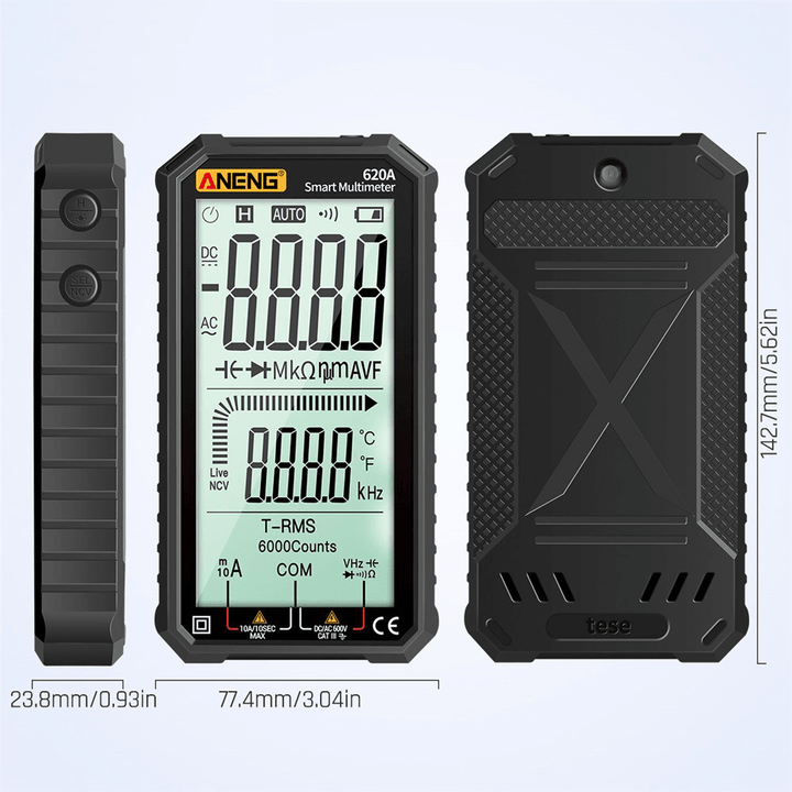 ANENG 620A 4.7-Inch Large LCD Screen Automatic + Manual Intelligent True RMS Digital Multimeter Resistance Diode Capacitance Temperature Frequency Test - MRSLM