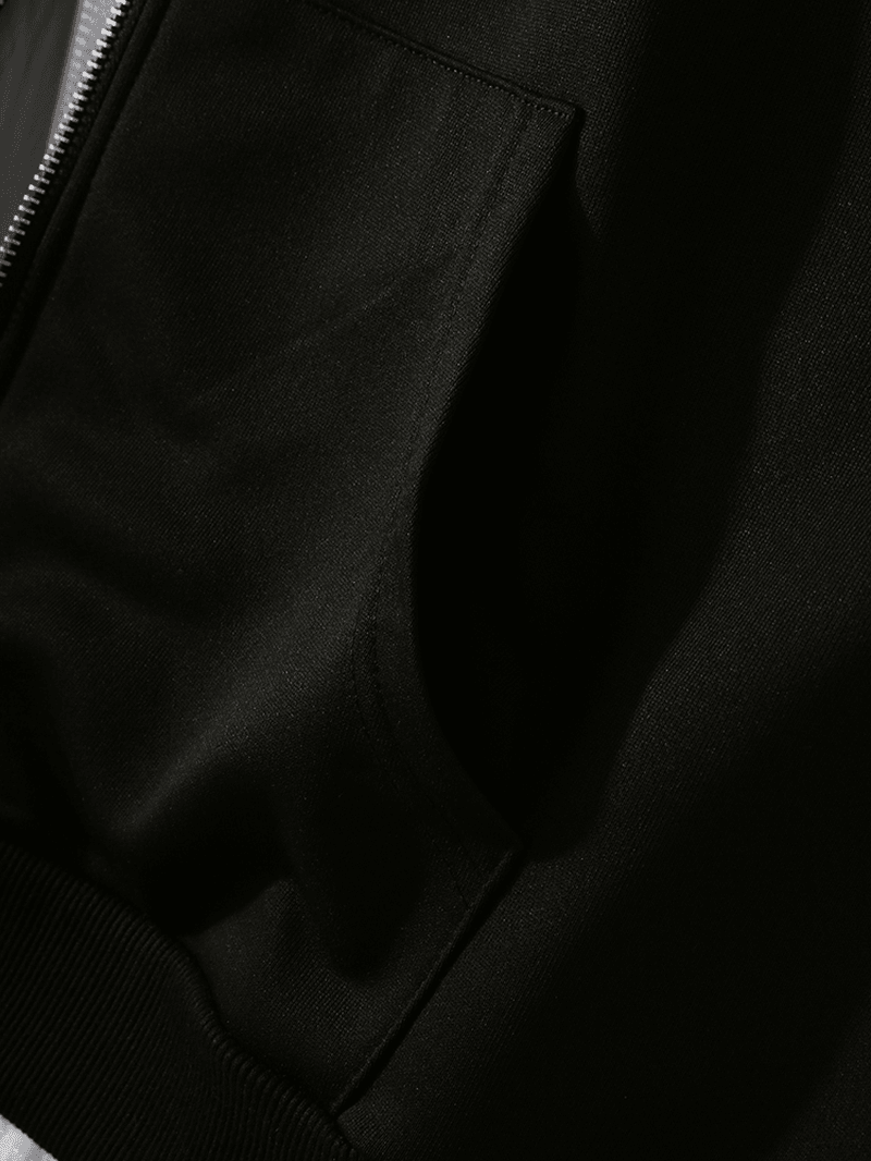 Mens Hooded Zipper Long Sleeve Black Cardigans with Pocket - MRSLM