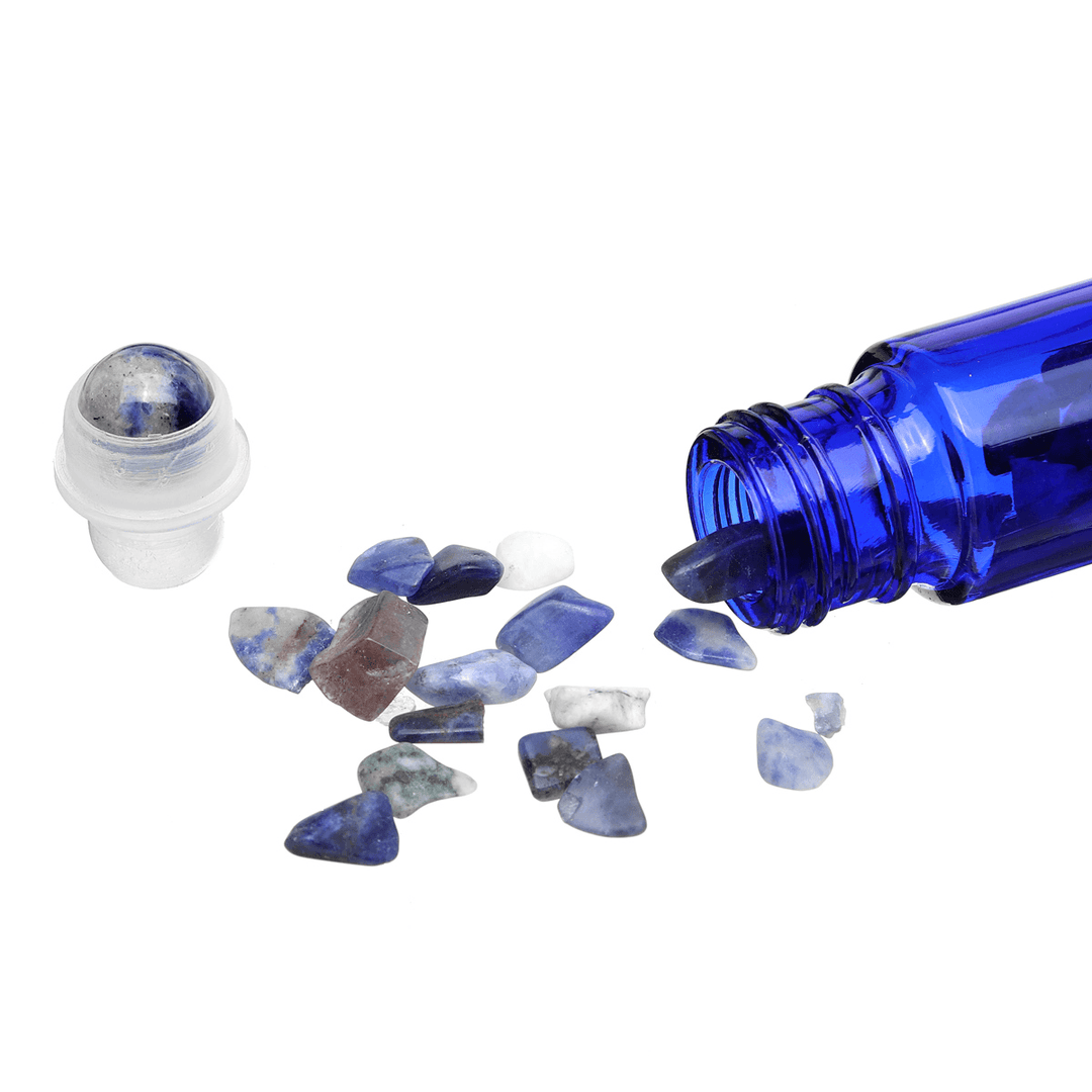 10Pcs Natural Crystals Glass Essential Oil Gemstone Roller Ball Chip inside Bottles - MRSLM