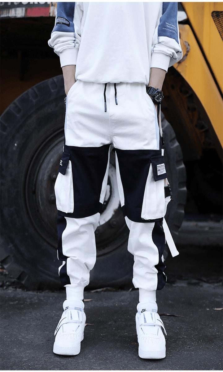 Boys' Drawstring Hip Hop Loose Stitching Contrast Color Casual Pants Overalls: Comfortable and Trendy - MRSLM