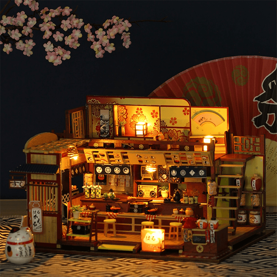 Iie Create Japanese-Style DIY Doll House Hut Sushi Shop Handmade Creative Shop Building Model Assembled Toys with Dust Cover and Furniture - MRSLM