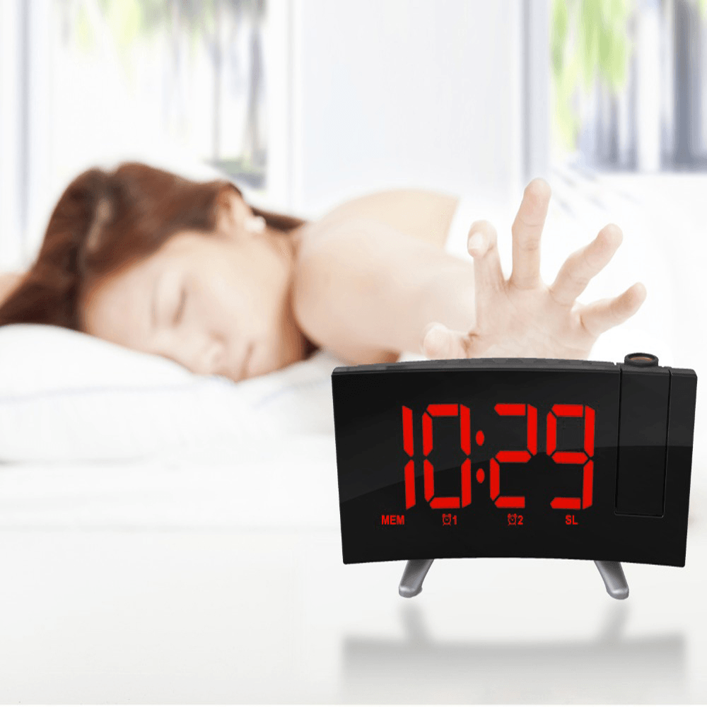 Sensitive LED Digital Projection Clock FM Radio Dual Alarm Clock with USB Charging Desktop Electronic LED Clock - MRSLM
