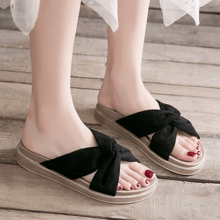 Women Cross Strap Open Toe Comfy Home Shoes Slippers - MRSLM