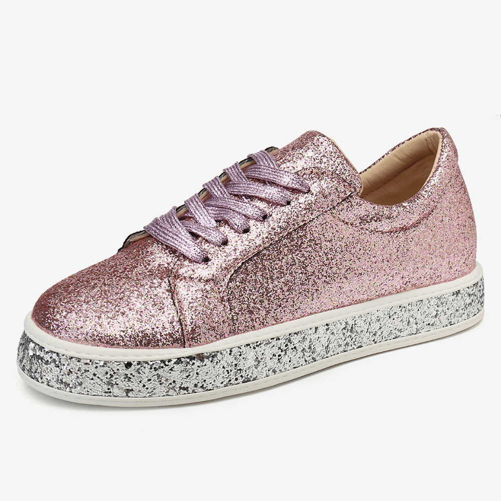 Women Glitter Sequined Fashion Lace up Party Casual Platform Shoes Flats - MRSLM