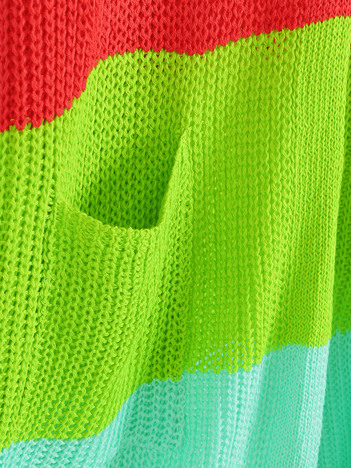Women Rainbow Print Long Sleeve Casual Cardigans - MRSLM