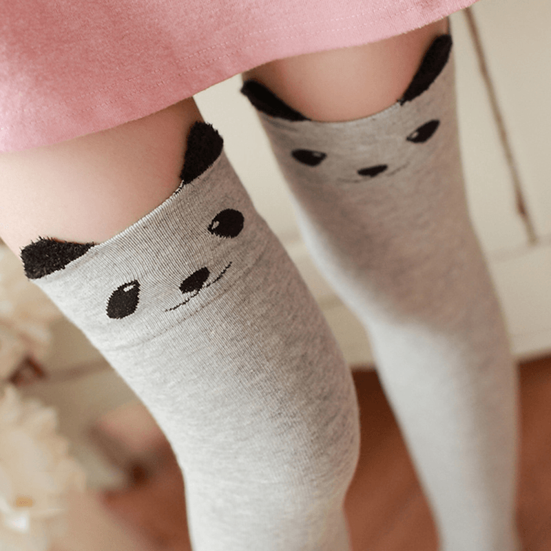 Women Girls Cartoon Animal Cotton Stocking Kawaii Cat Bear over Kneed High Tight Socks - MRSLM
