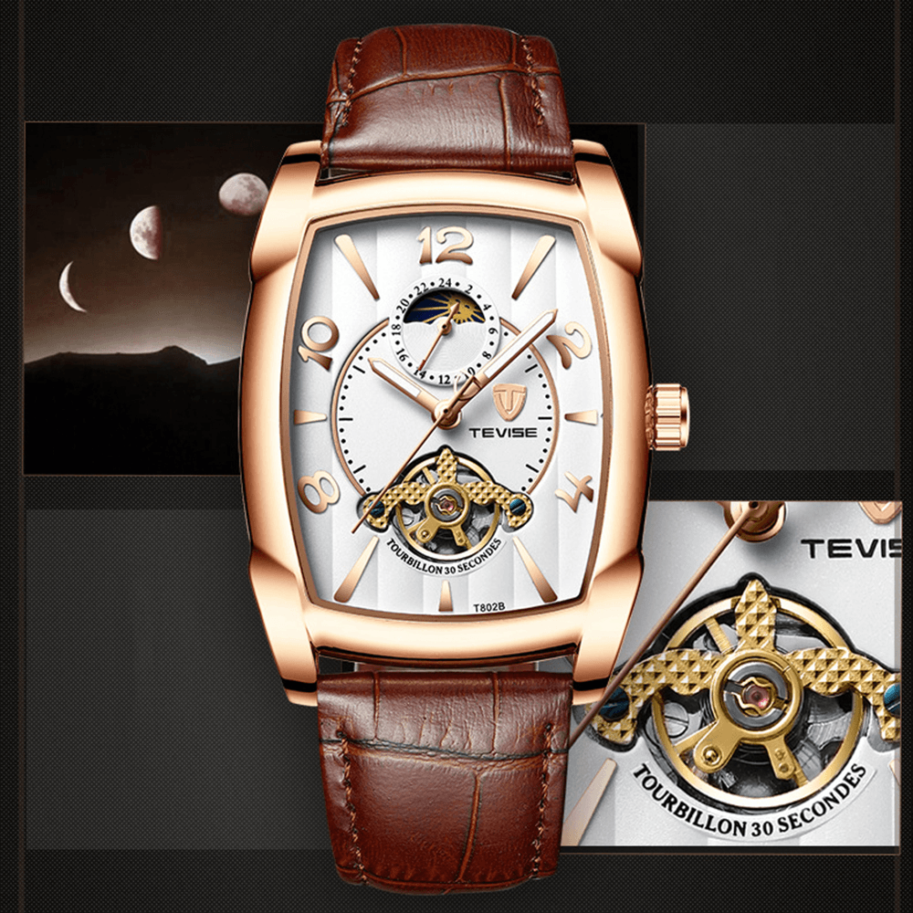 TEVISE T802B Business Style Men Wrist Watch Moonphase Date Display Automatic Mechanical Watch - MRSLM