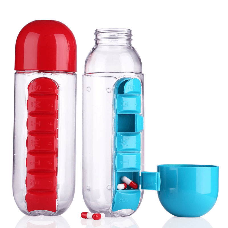 Ipree® 600Ml Water Bottle 7 Days Week Pill Capsule Case Organizer Leak-Proof Drinking Cup - MRSLM