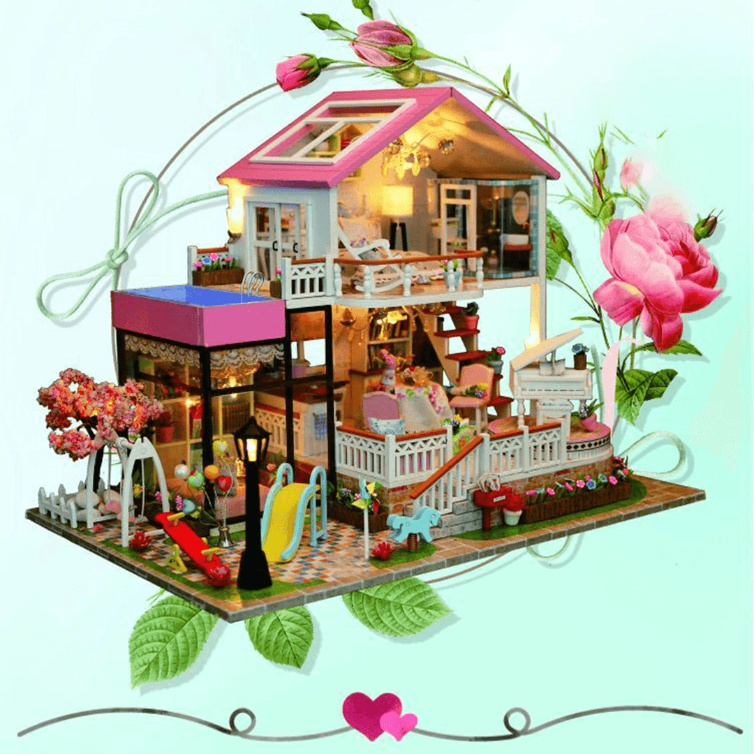 Hongda DIY Cabin Hand-Assembled Doll House with LED Light Home Decor Model Toys - MRSLM