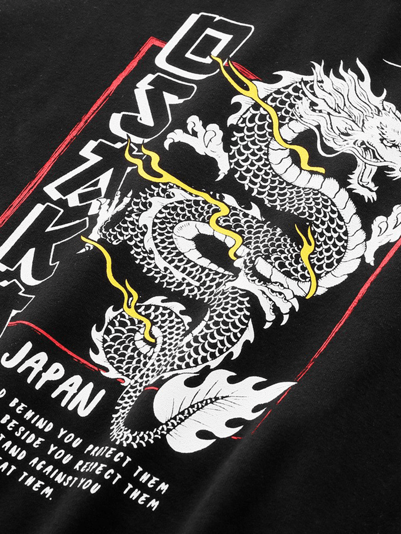 Mens Japanese Style Dragon Back Print Stylish Daily Pullover Hoodie - MRSLM