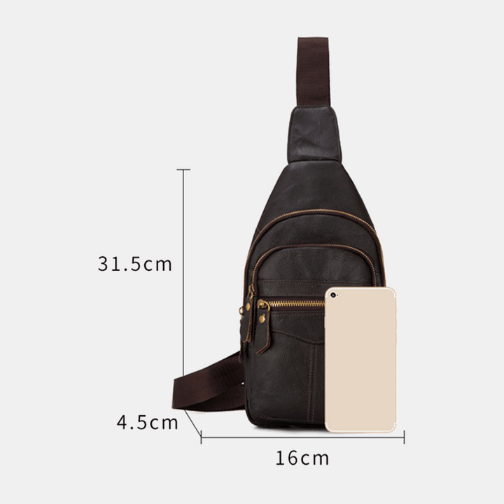 Men Genuine Leather Multi-Layers Waterproof Casual Crossbody Bag Chest Bag Sling Bag - MRSLM