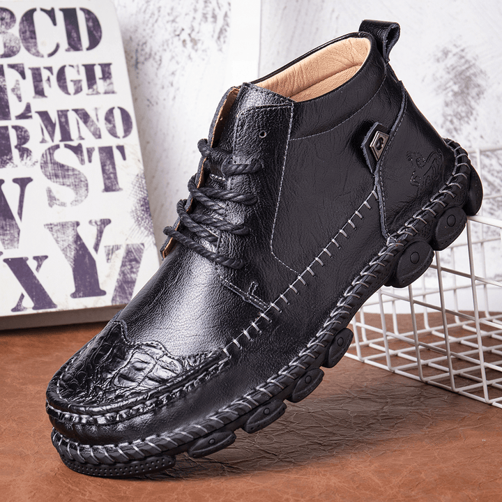 Menico Genuine Leather Spicing Shoeface Large Size Hand Stitching Soft Sole Casual Ankle Boots - MRSLM