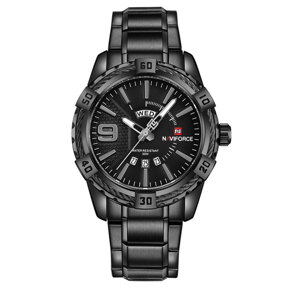 NAVIFORCE 9117 Waterproof Men Wrist Watch Calendar Full Steel Quartz Watches - MRSLM