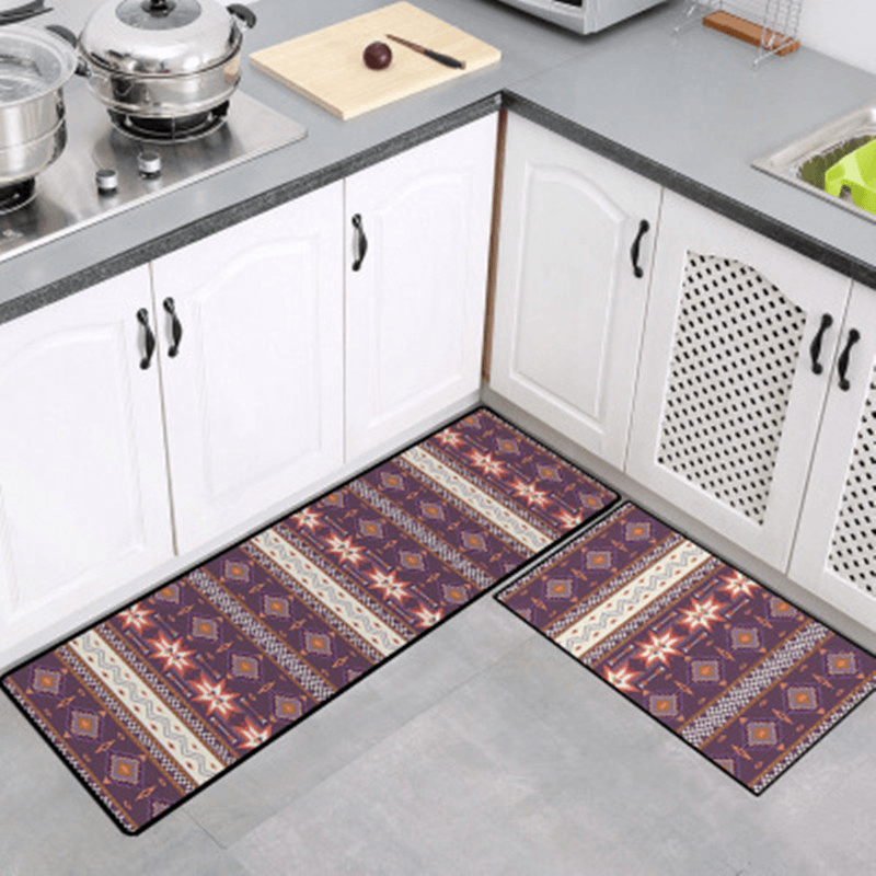 2PCS Carvapet Non-Slip Kitchen Mat Rubber Backing Doormat Runner Rug Set - MRSLM