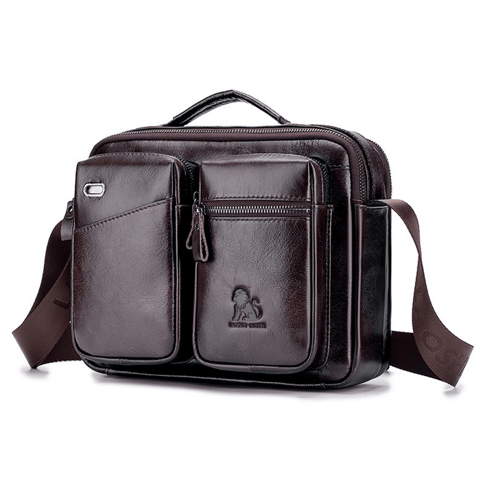 Men Genuine Leather Crossbody Bag Earphone Cowhide Bag - MRSLM