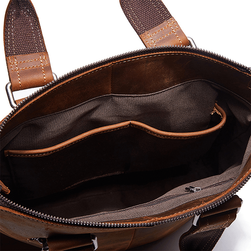 Men Genuine Leather Retro Handbag Crossbody Bag Casual Business Shoulder Bag Briefcase - MRSLM