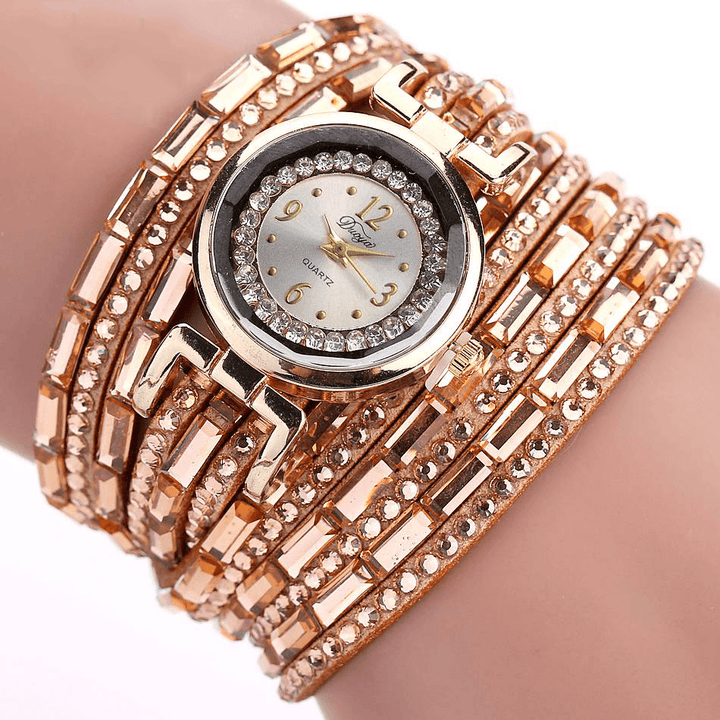 DUOYA DY004 Crystal Casual Style Ladies Bracelet Watch Gold Case Quartz Movement Watches - MRSLM