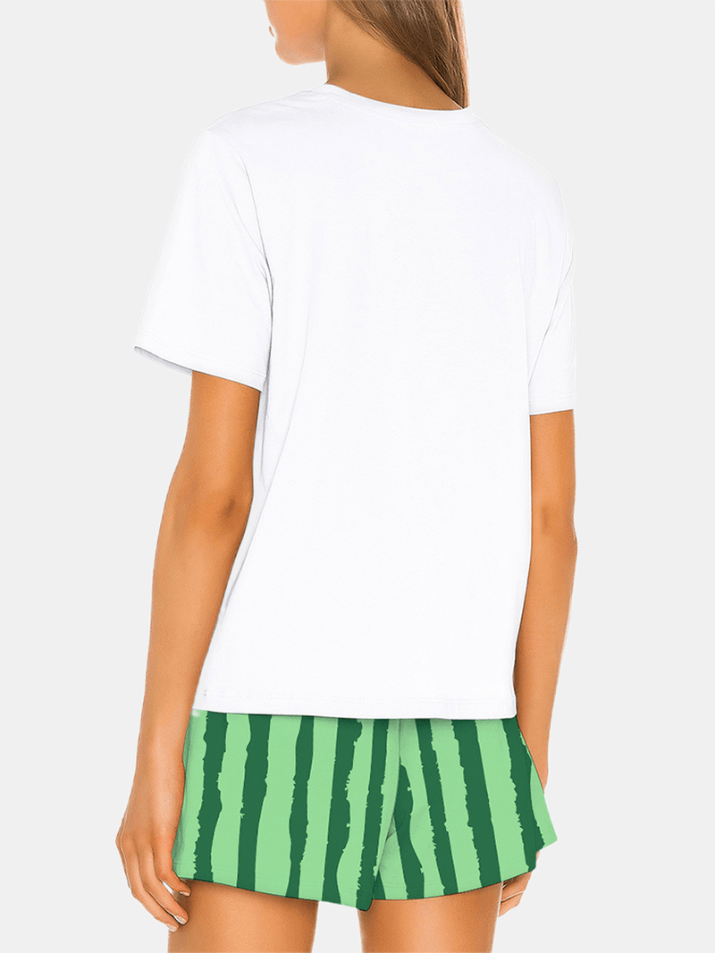 Women Watermelon Print Loose Short Sleeve Breathable Casual Pajama Set - MRSLM