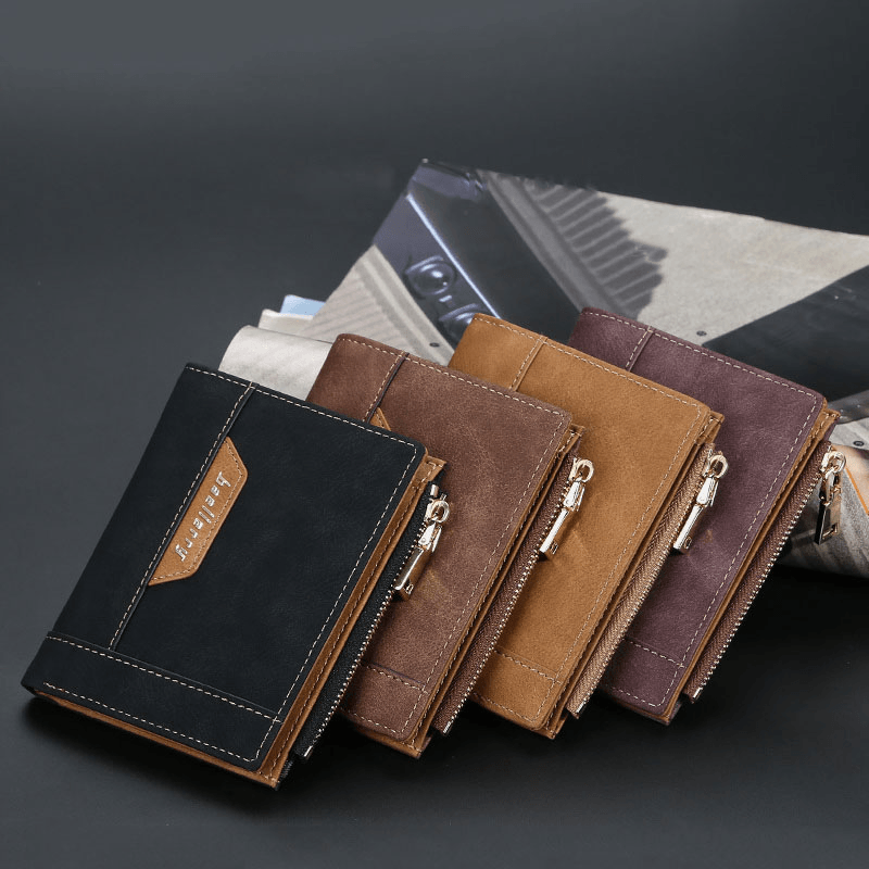 Baellerry Men Faux Leather Business Multi-Slot Vertical Zipper Slim Card Holder Wallet - MRSLM