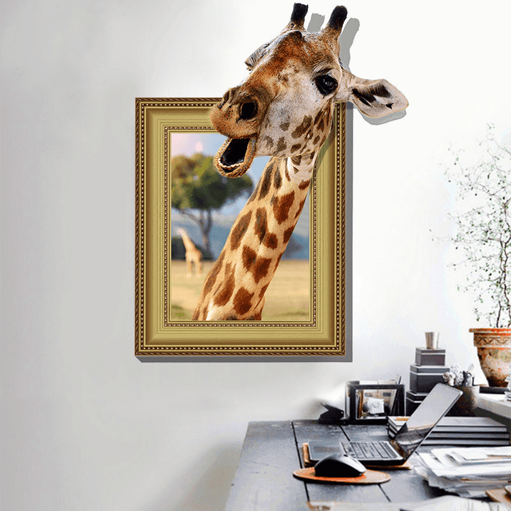 Miico Creative 3D Animal Giraffe Removable Home Room Decorative Wall Door Decor Sticker - MRSLM