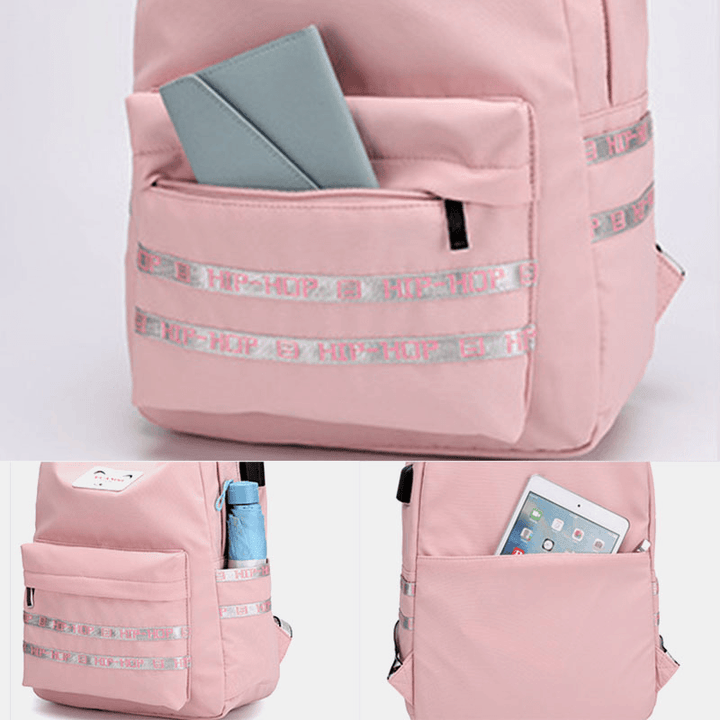 Women Large Capacity Casual Travel Outdoor Student School Bag with USB Charging Wear-Resistance Backpack - MRSLM