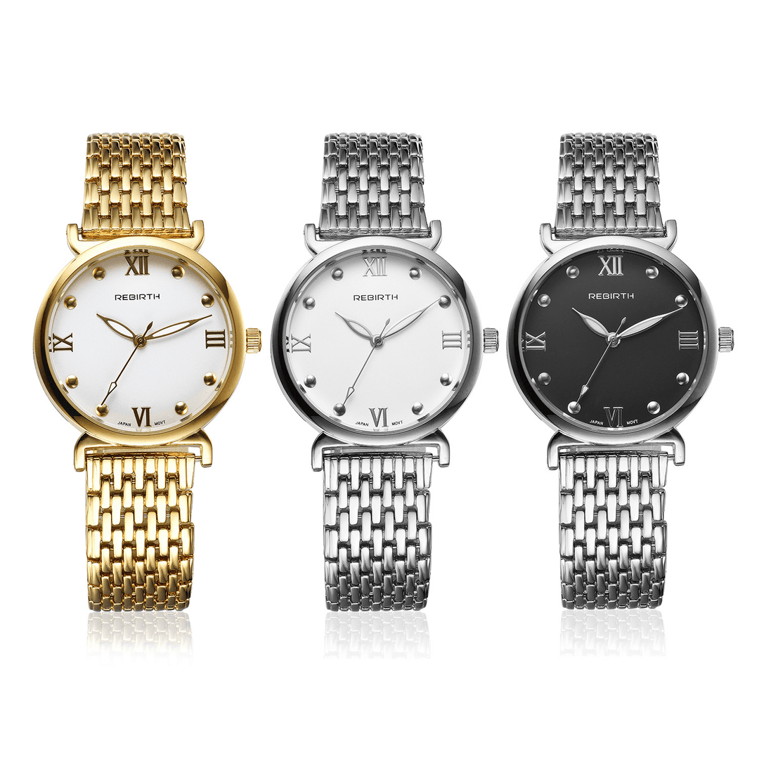 REBIRTH RE034 Full Steel Elegant Design Ladies Wrist Watch Roman Number Quartz Watches - MRSLM