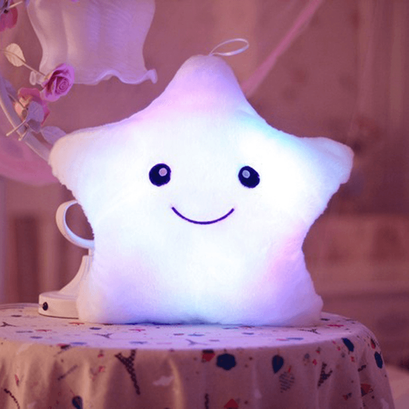 Smile Star LED Flash Light Stuffed Cushion Soft Cotton Plush Throw Pillow Decor Children Valentines Gift Toy - MRSLM