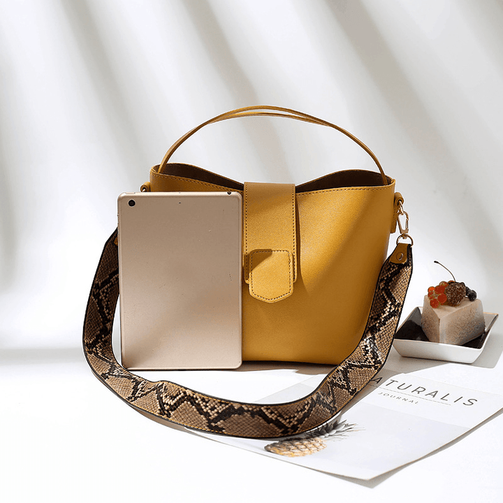 Two-Piece Solid Snake Pattern Bucket Handbag Shoulder Bag - MRSLM