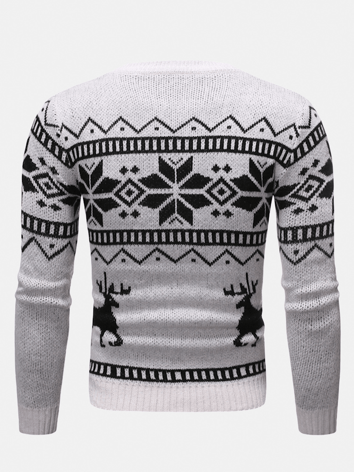 Mens Christmas Pattern round Neck Slim Fit Casual Knitted Sweater - MRSLM