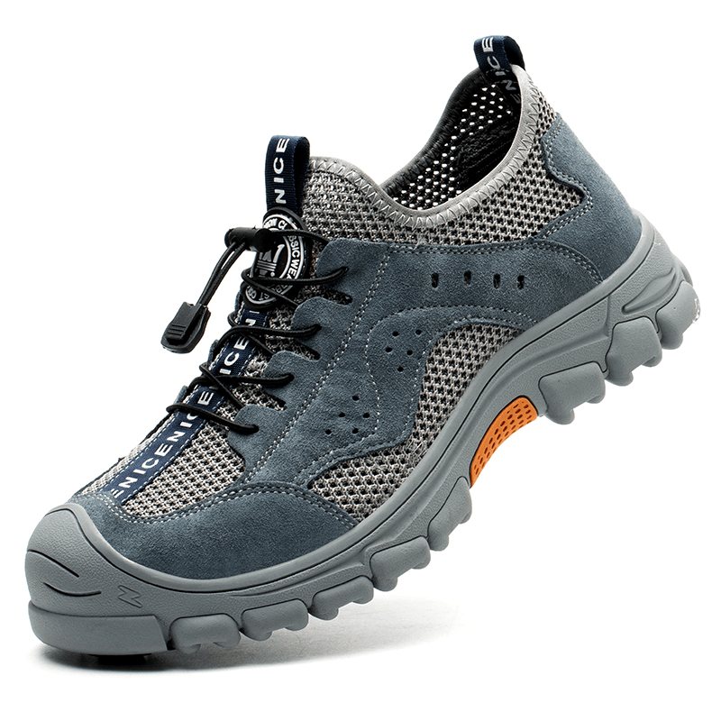 Men Mesh Hollow Out Breathable Non Slip Toe Protected Splicing Comfy Working Casual Shoes - MRSLM