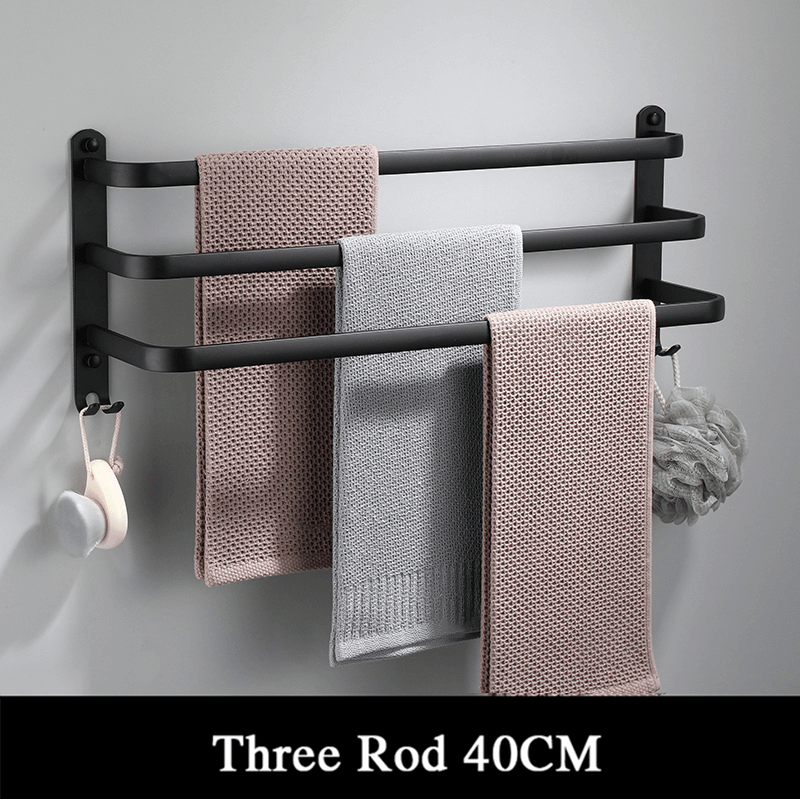40/50/60Cm Three Pole Space Aluminum Towel Racks No Punching Towel Racks with Hook - MRSLM