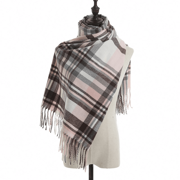 Imitation Cashmere Scarf Plaid Thickened Cold and Warm Tassels - MRSLM