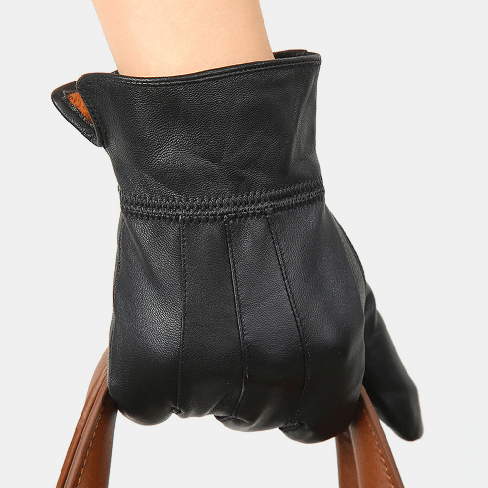 Unisex Genuine Leather Sheepskin Screen Touch Warm Outdoor Casual Business Gloves - MRSLM