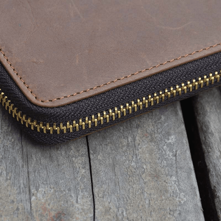 Men Vintage Genuine Leather Zipper Arround Cardwallet Holder Coin Bag - MRSLM