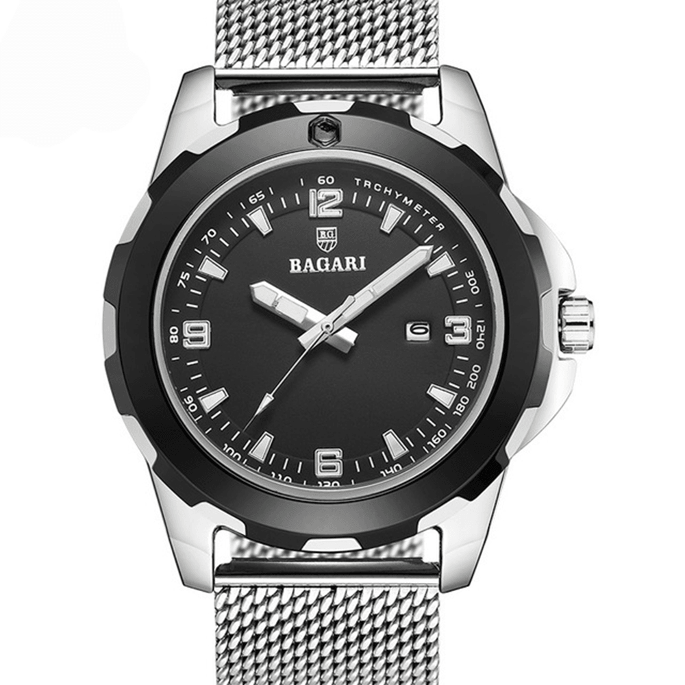 BARAGI 1689 Calendar Business Men Wrist Watch Full Steel Luminous Display Quartz Watches - MRSLM