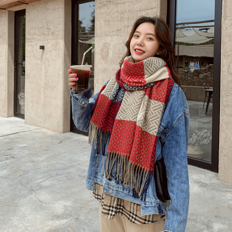 Imitated Wool All-Match Double-Sided Autumn and Winter Thickened Warm Scarf - MRSLM
