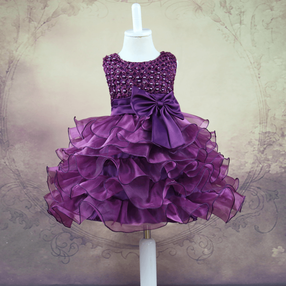Girl Dress, Handmade Beaded Baby Dress, Full Year Old Full Moon Dress, 0-2 Year Old Bow Tie Princess Skirt - MRSLM