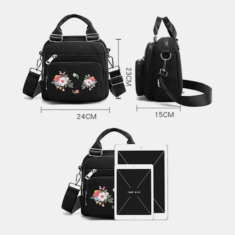 Women Nylon Fashion Embroidered Crossbody Bag Shoulder Bag Handbag - MRSLM