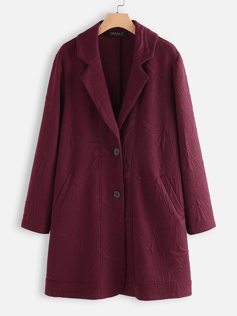 Jacquard Solid Color Lapel Long Sleeve Jacket Coats for Women - MRSLM