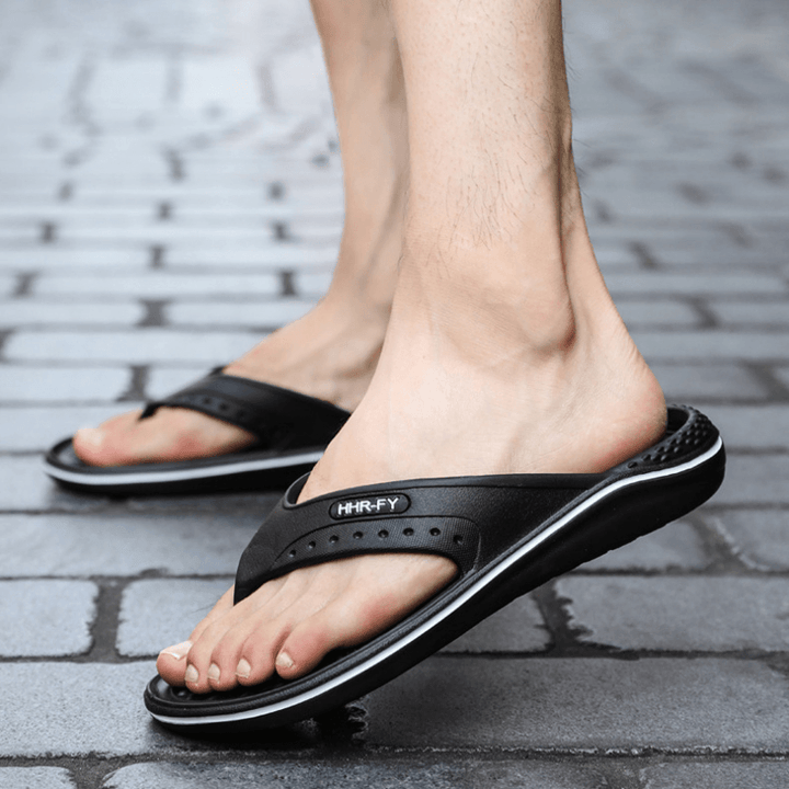 Men Breathable Lightweight Soft Bottom Solid Beach Flip Flops Casual Slippers - MRSLM