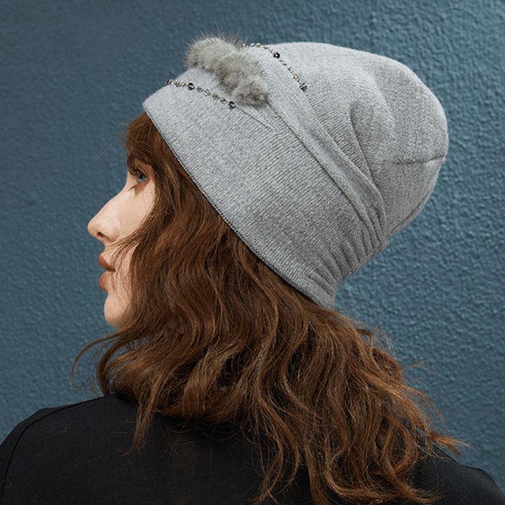 Women Outdoor Winter Thicken Ski Beanie Cap Earmuffs Flexible Knit Hat - MRSLM