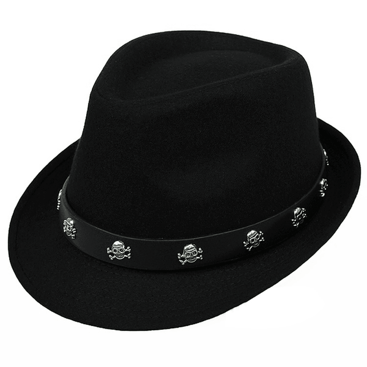 Mens Hat British Retro Skull and Crossbones Woolen Small Jazz Cap - MRSLM