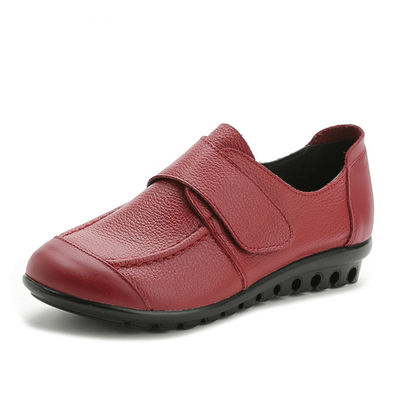 Women Soft Leather Slip on Flat Shoes Magic Stick Pure Color Comfy Flat Loafers - MRSLM