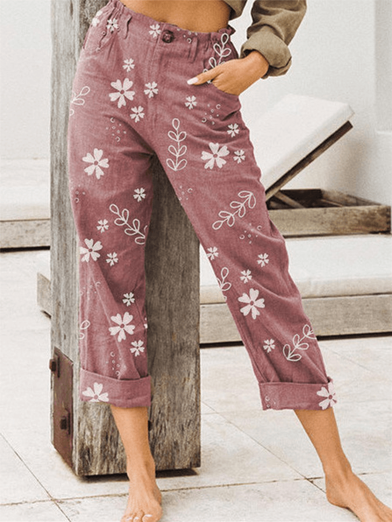 Casual Flowers Print Loose Pocket Long Pants for Women - MRSLM