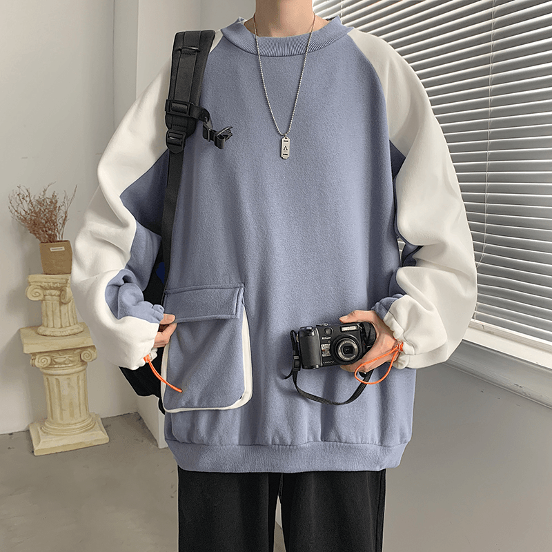 Shirt with the Pocket Sweatshirt Trendy Men plus Cashmere Loose Clothes with Big Pockets Hong Kong Style Trendy Hip-Hop Sports Jacket - MRSLM