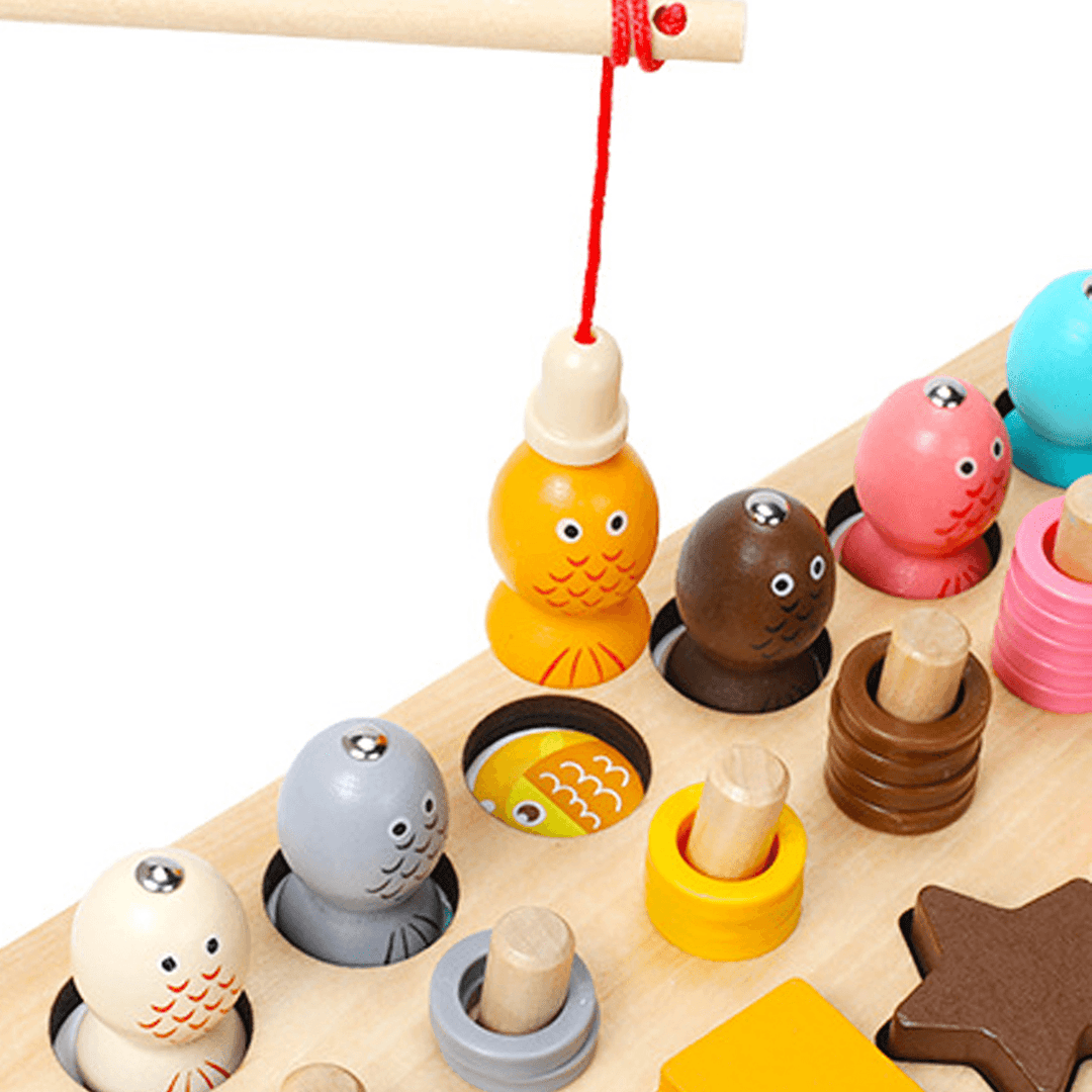 Wooden MATH Toys Board Digital Matching Fishing Board Kids Baby Early Education Teaching Math Toys - MRSLM