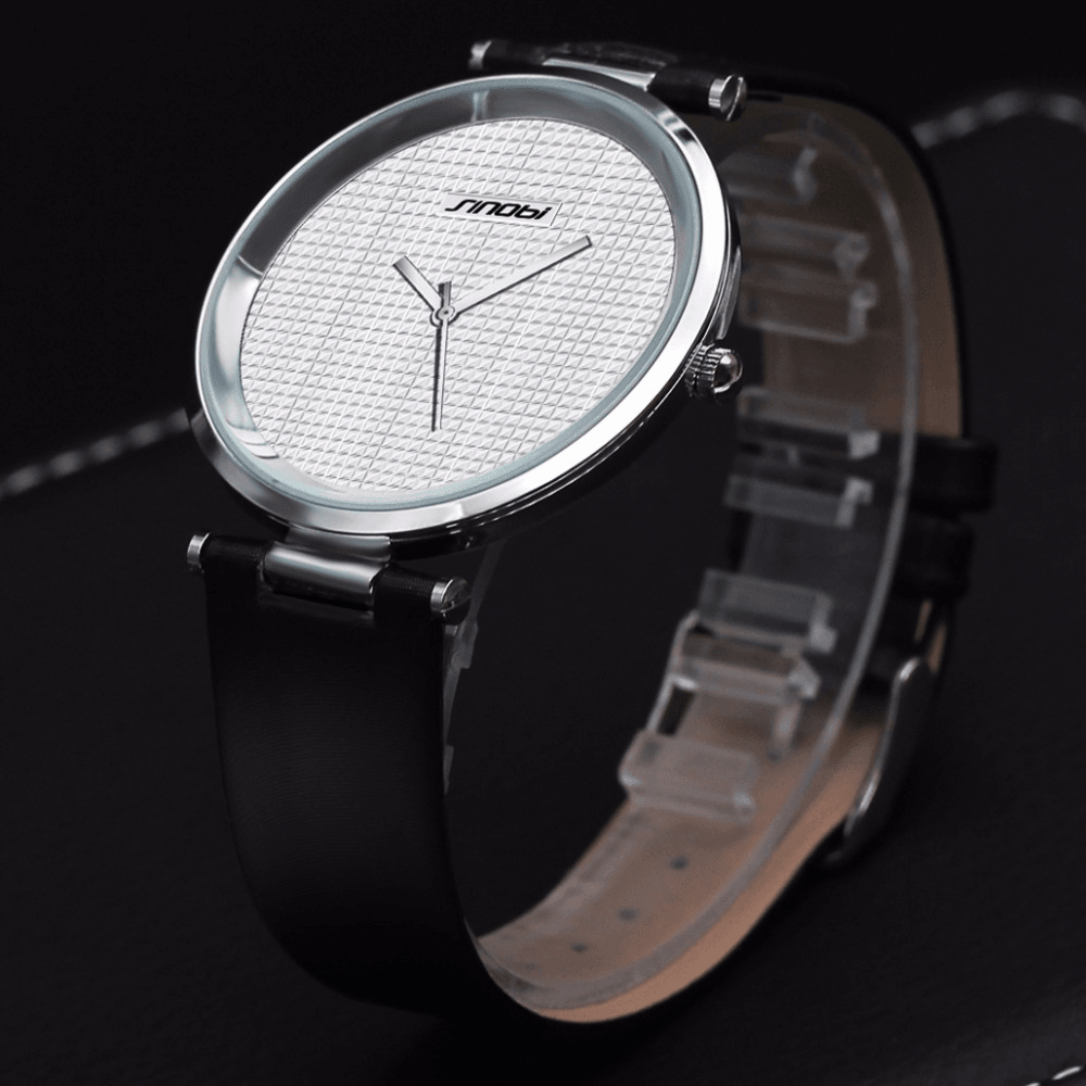 SINOBI 9393 Ultra Thin Unisex Wrist Watch Genuine Leather Strap Casual Style Quartz Watch - MRSLM